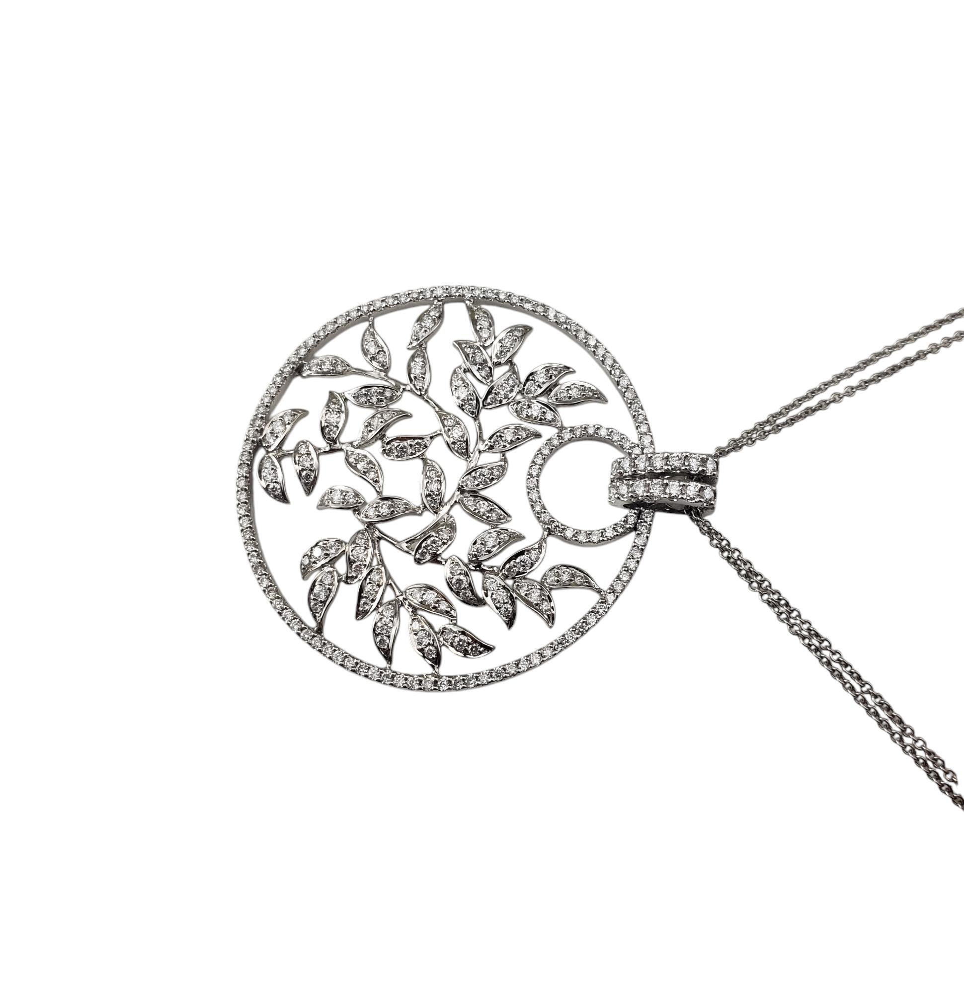 Contemporary 18K White Gold and Diamond Open Floral Circle Pendant Necklace  #20724 For Sale