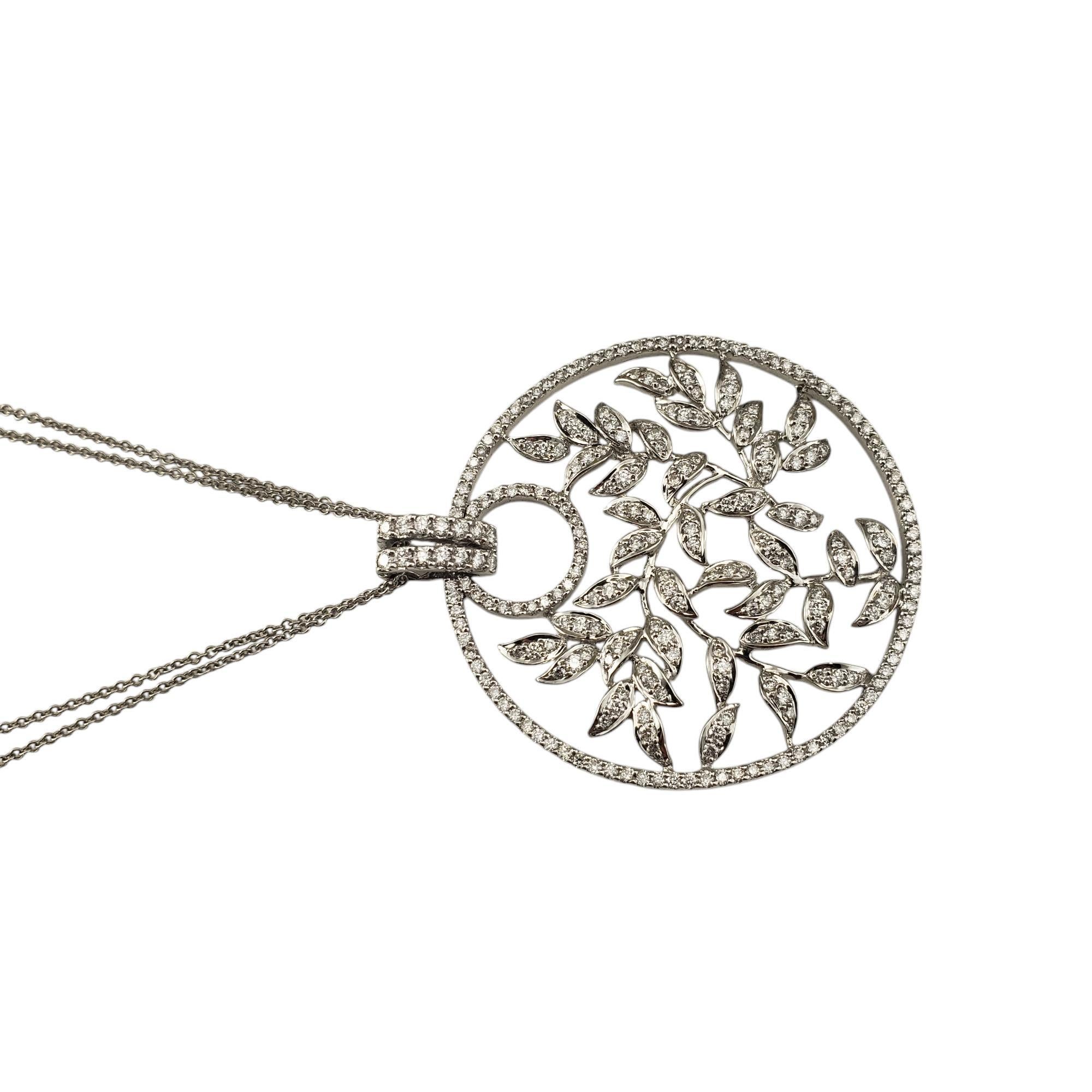 Brilliant Cut 18K White Gold and Diamond Open Floral Circle Pendant Necklace  #20724 For Sale