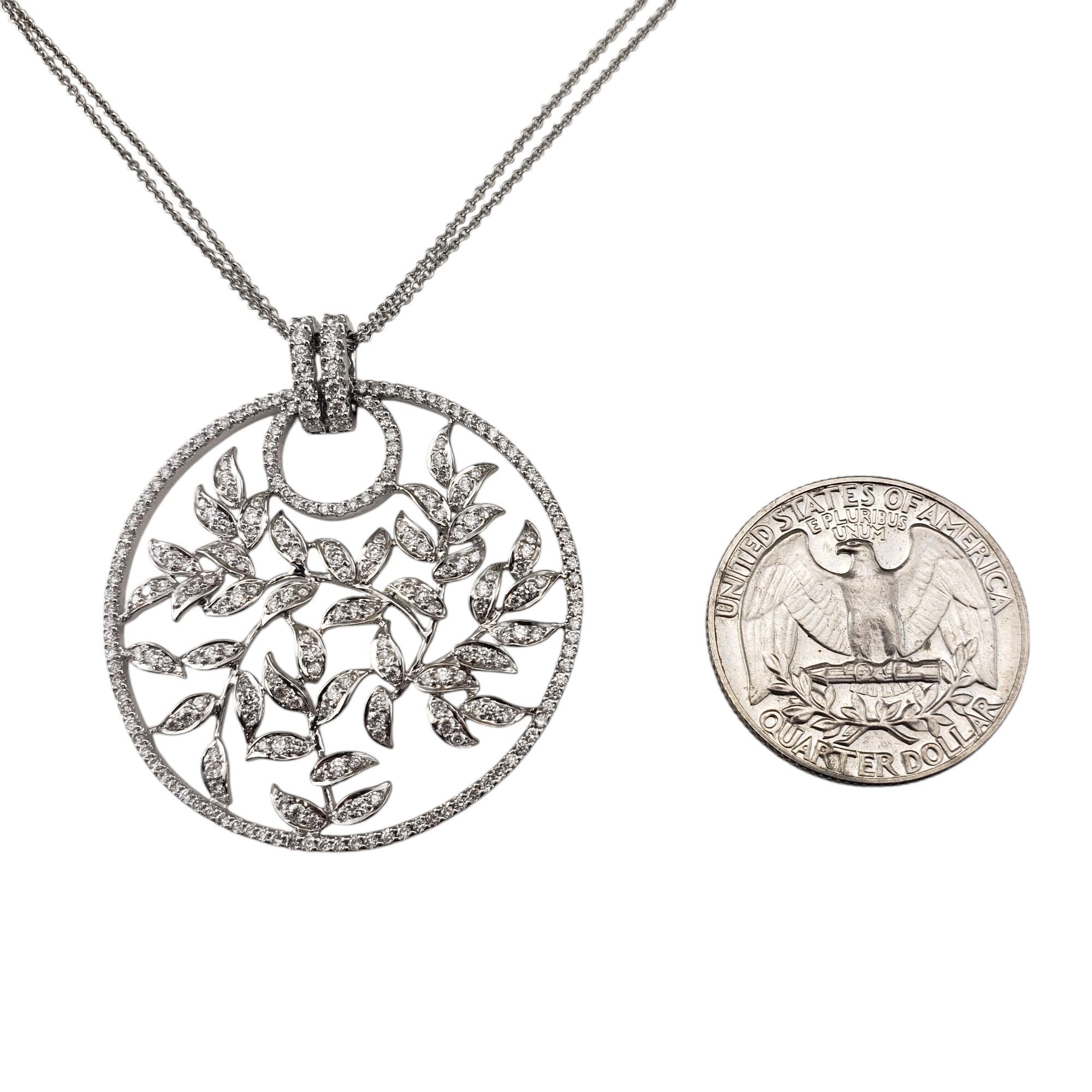 Women's 18K White Gold and Diamond Open Floral Circle Pendant Necklace  #20724 For Sale
