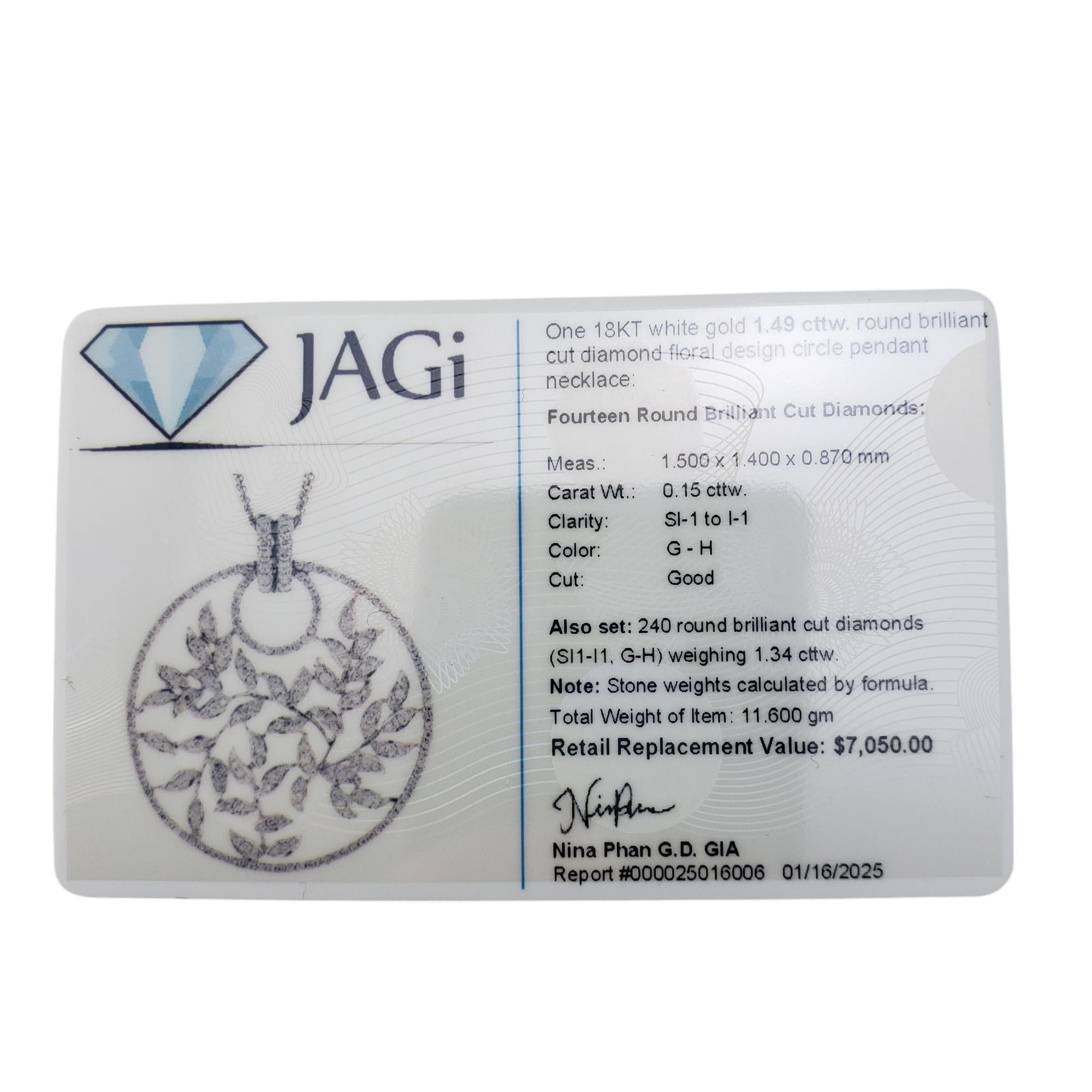 18K White Gold and Diamond Open Floral Circle Pendant Necklace  #20724 For Sale 3