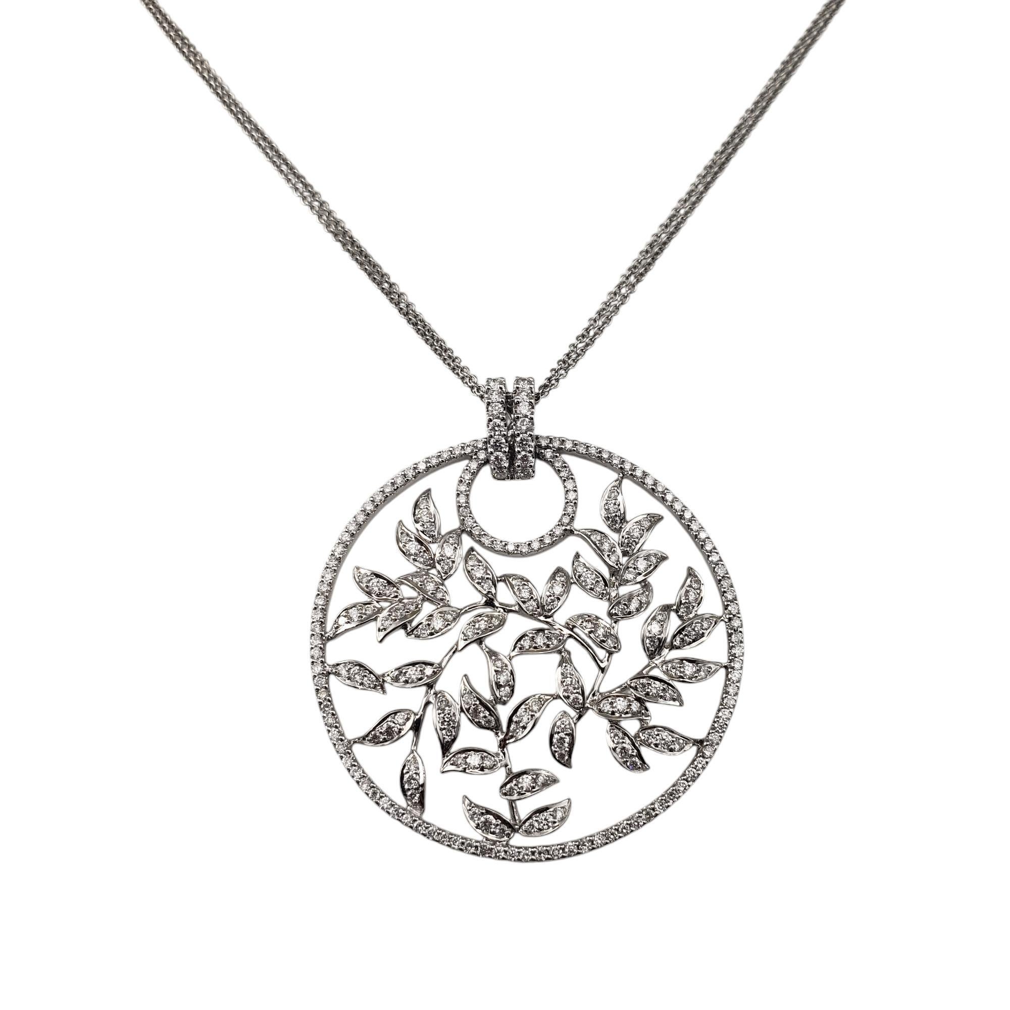 18K White Gold and Diamond Open Floral Circle Pendant Necklace  #20724 For Sale