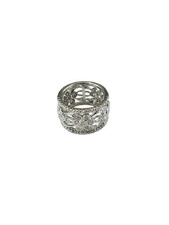 18K White Gold and Diamond Open Floral Wide Band Ring Size 5 #24989