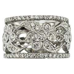 18K White Gold and Diamond Open Floral Wide Band Ring Size 5 #24989