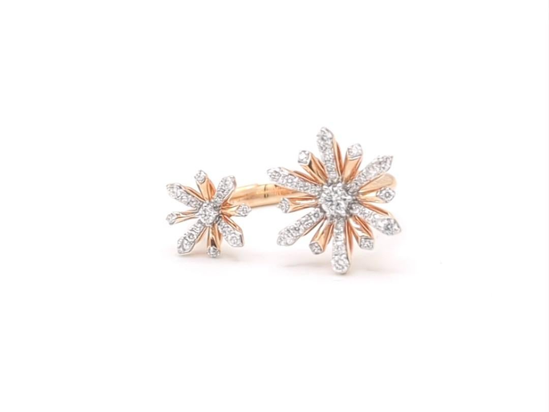 Contemporary 18k White Gold and Diamond Open Ring with Two Edelweiss Flowers For Sale