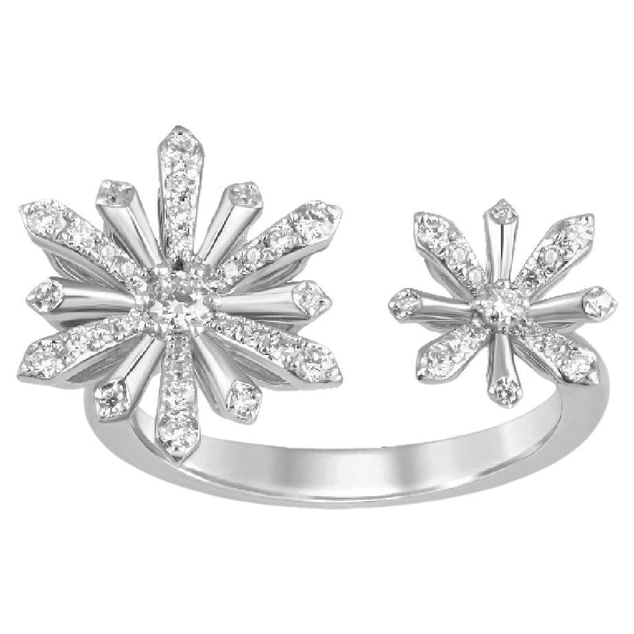 18k White Gold and Diamond Open Ring with Two Edelweiss Flowers For Sale