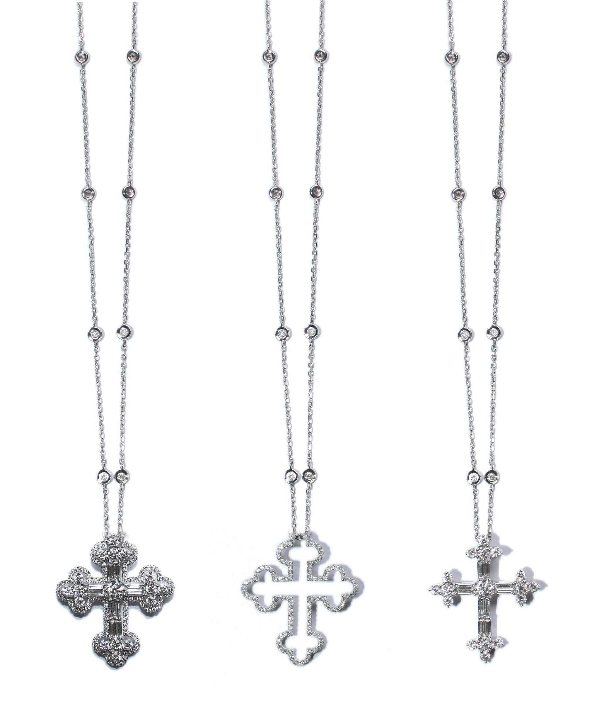 Tess Van Ghert  18K White Gold and Diamond Orthodox Cross Necklace In New Condition For Sale In London, GB