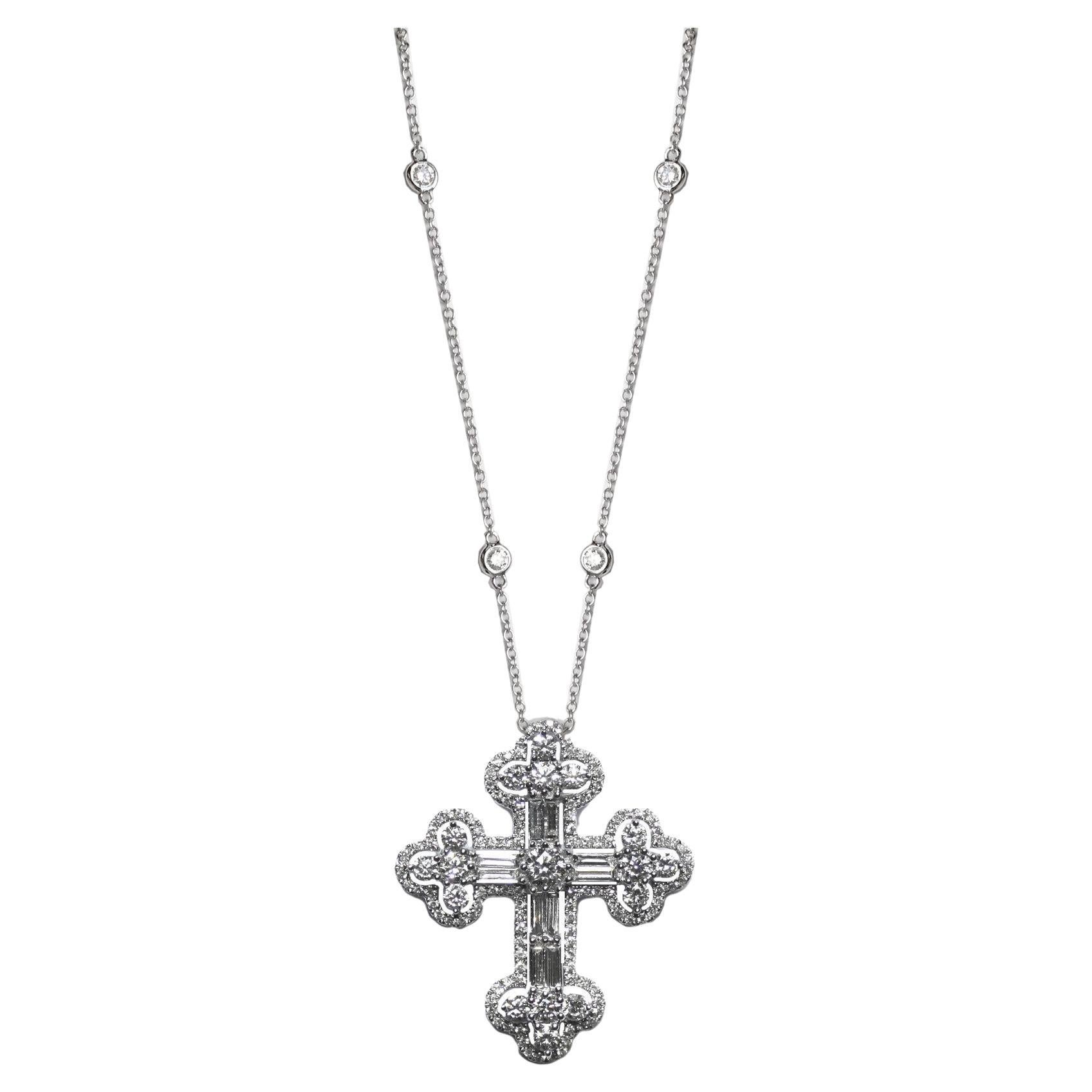 Tess Van Ghert  18K White Gold and Diamond Orthodox Cross Necklace For Sale