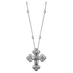 Tess Van Ghert  18K Weißgold und Diamant Orthodoxes Kreuz Halskette