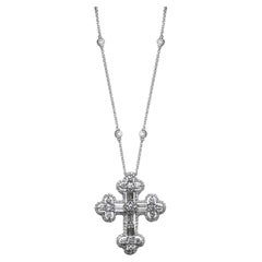 Tess Van Ghert  Collier croix orthodoxe en or blanc 18 carats et diamants