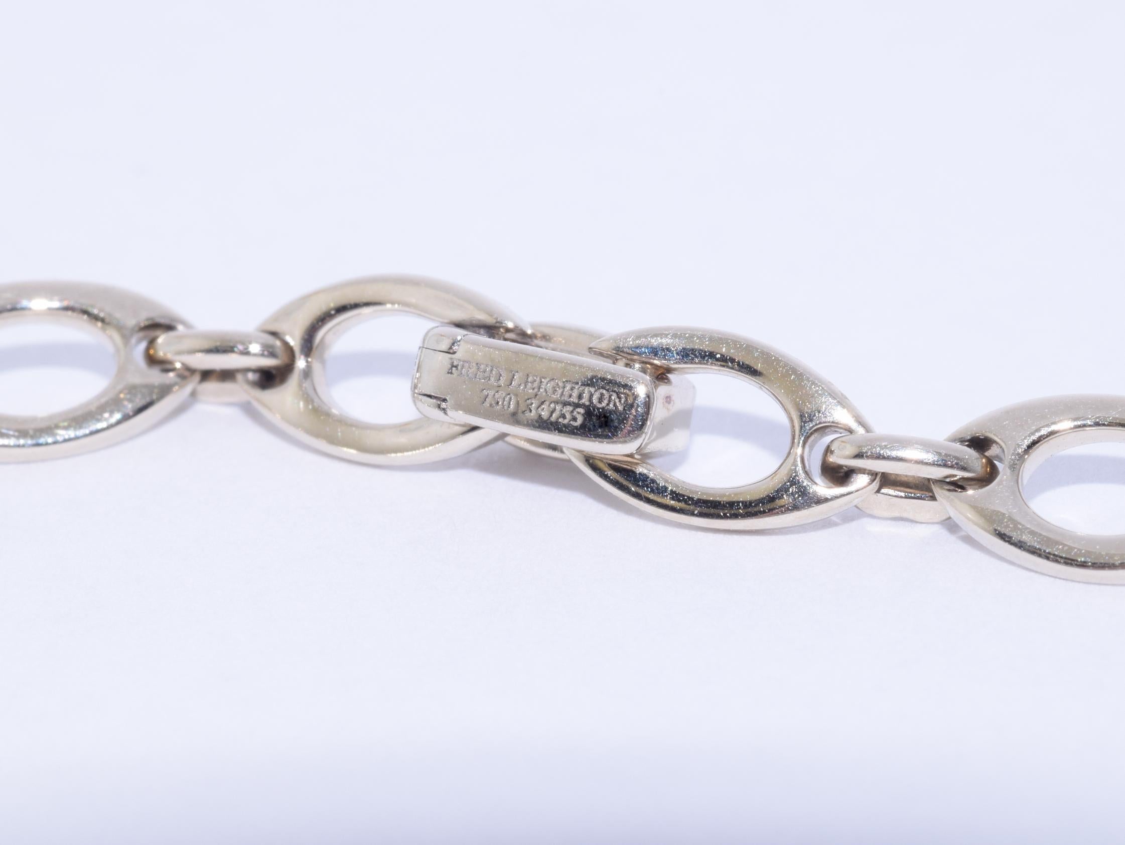 18K White Gold and Diamond Petite Navette Link Bracelet Signed Fred Leighton In New Condition In New York, NY