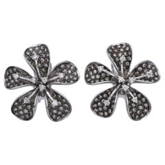 18k White Gold and Diamond Plumeria Flower Earrings