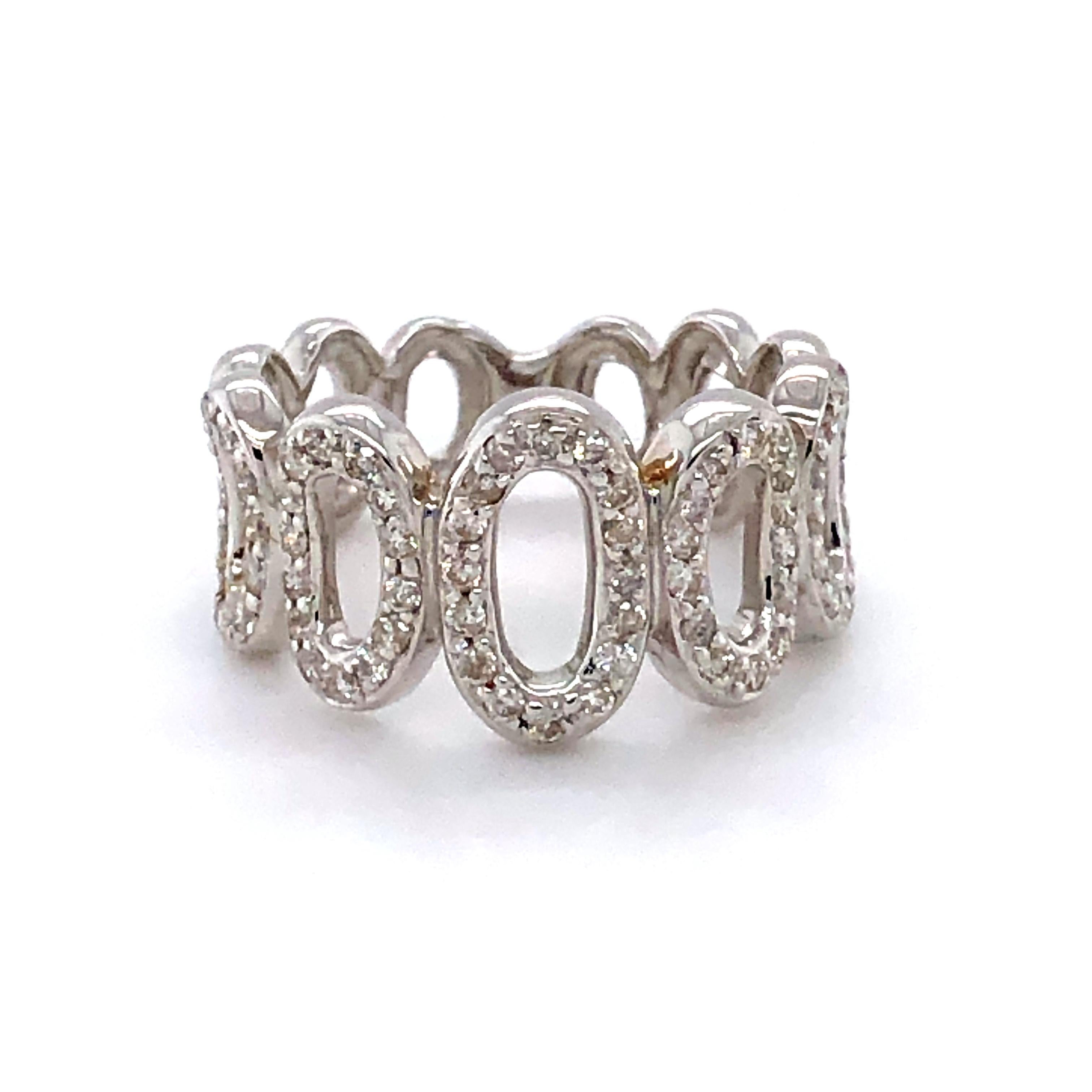 Modern 18 Karat White Gold and Diamond Ring For Sale