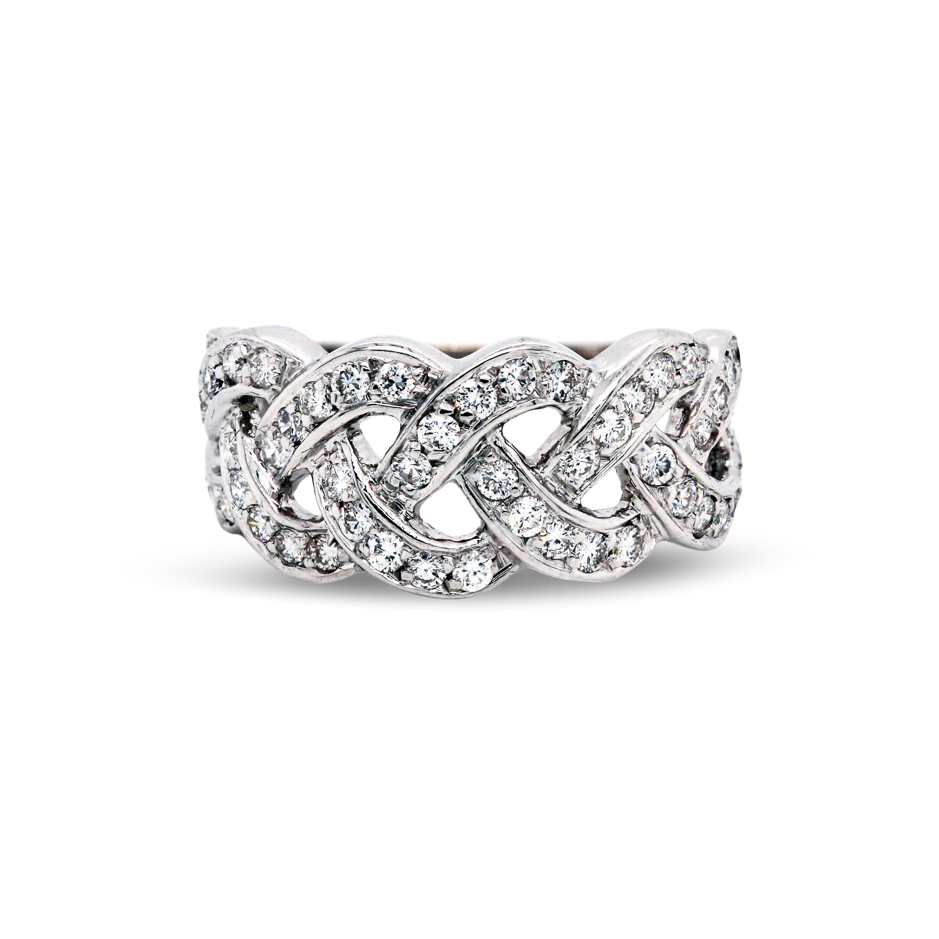 Women's 18 Karat White Gold and Diamond Spiral Band Ring