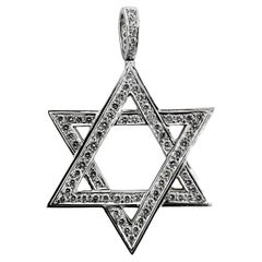 18K White Gold and Diamond Star of David Pendant with Diamond Bale 1.42Ct Total