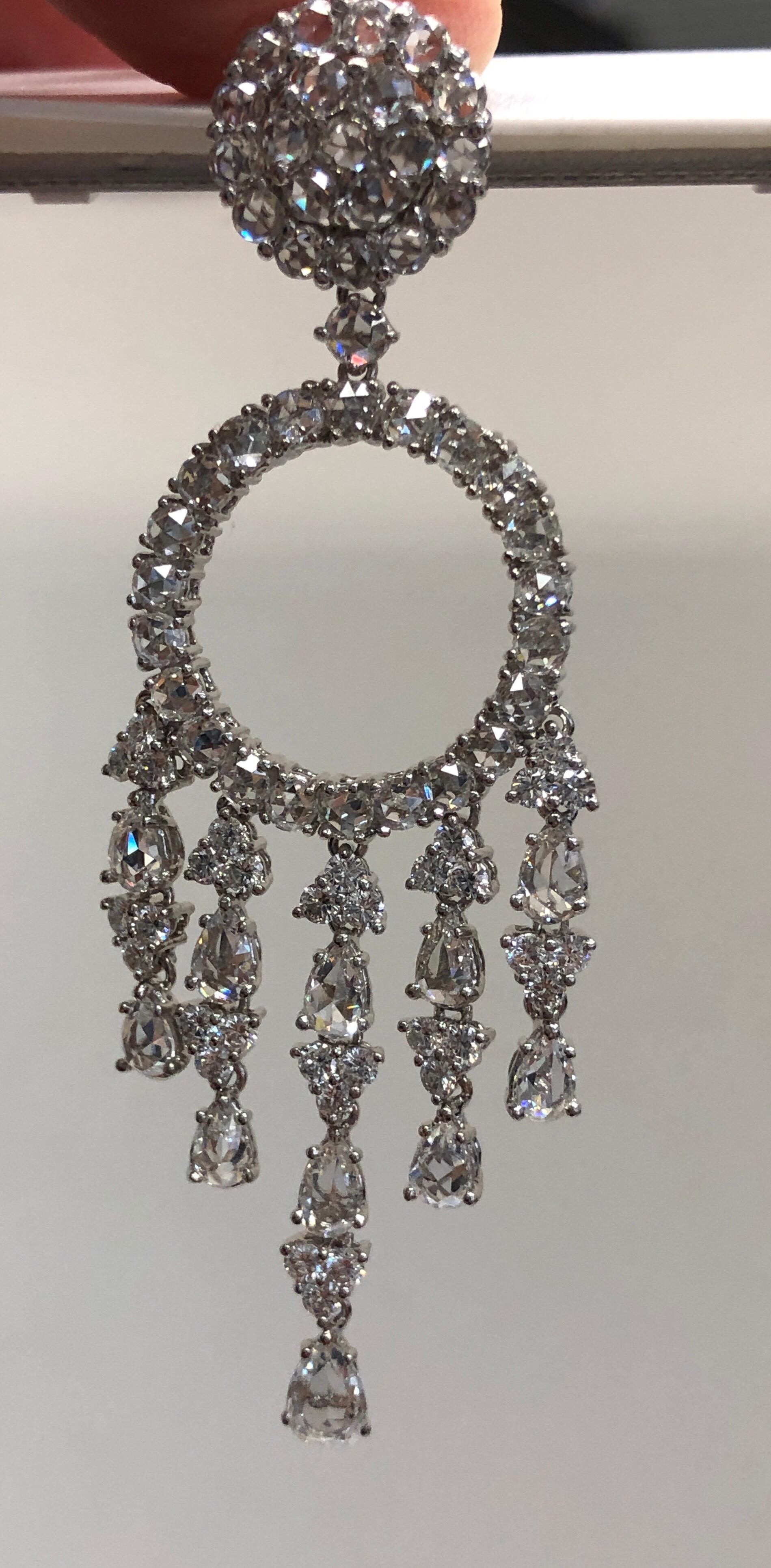 Women's 18 Karat White Gold and Diamond Vintage Estate Chandelier Style Earrings