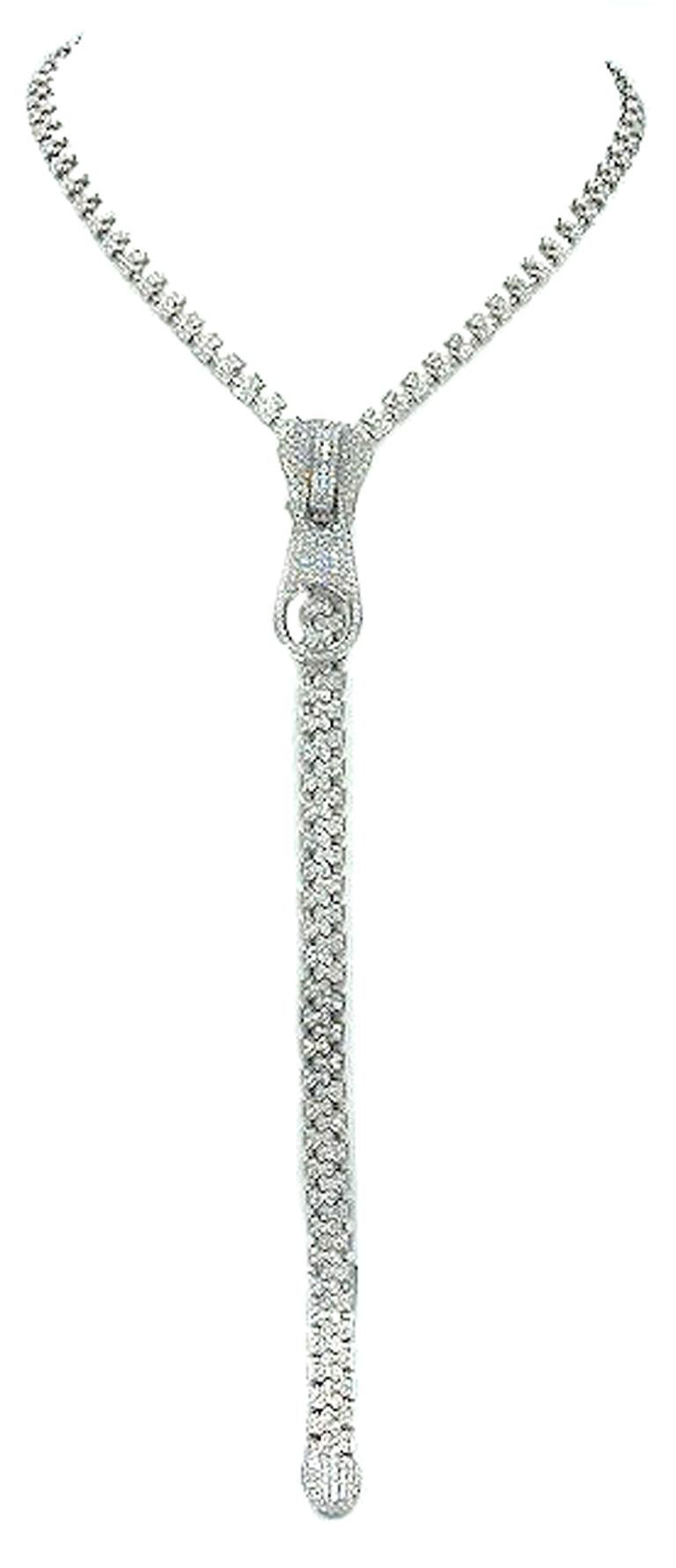 18 Karat White Gold and Diamond Zipper Necklace For Sale at 1stDibs