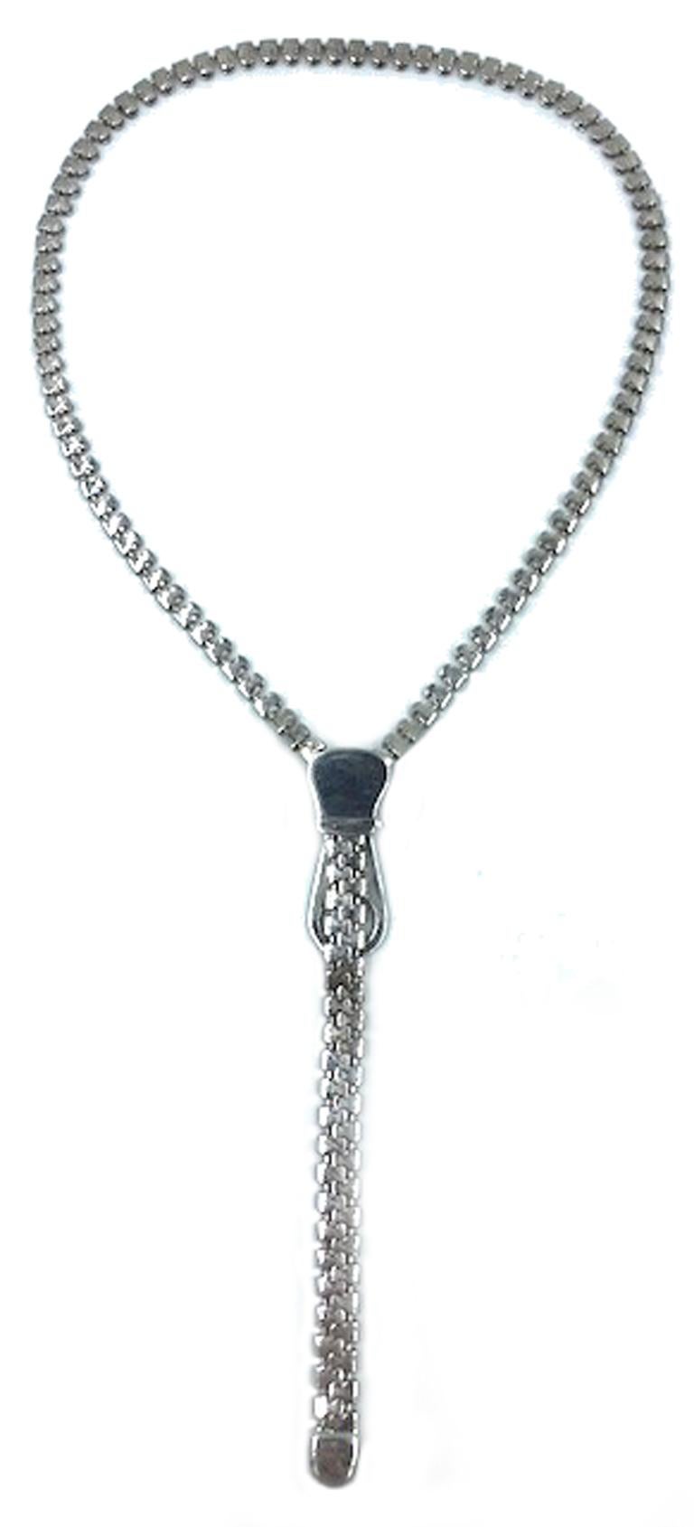 18 Karat White Gold and Diamond Zipper Necklace For Sale at 1stDibs