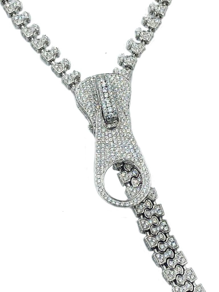 18 Karat White Gold and Diamond Zipper Necklace For Sale at 1stDibs