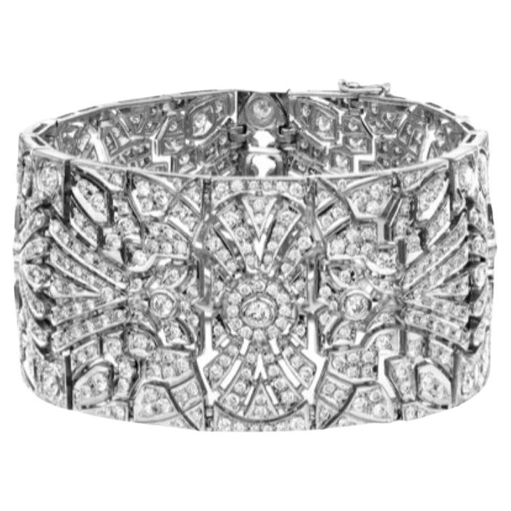 18k White Gold and Diamonds Art Deco Cuff Bracelet For Sale