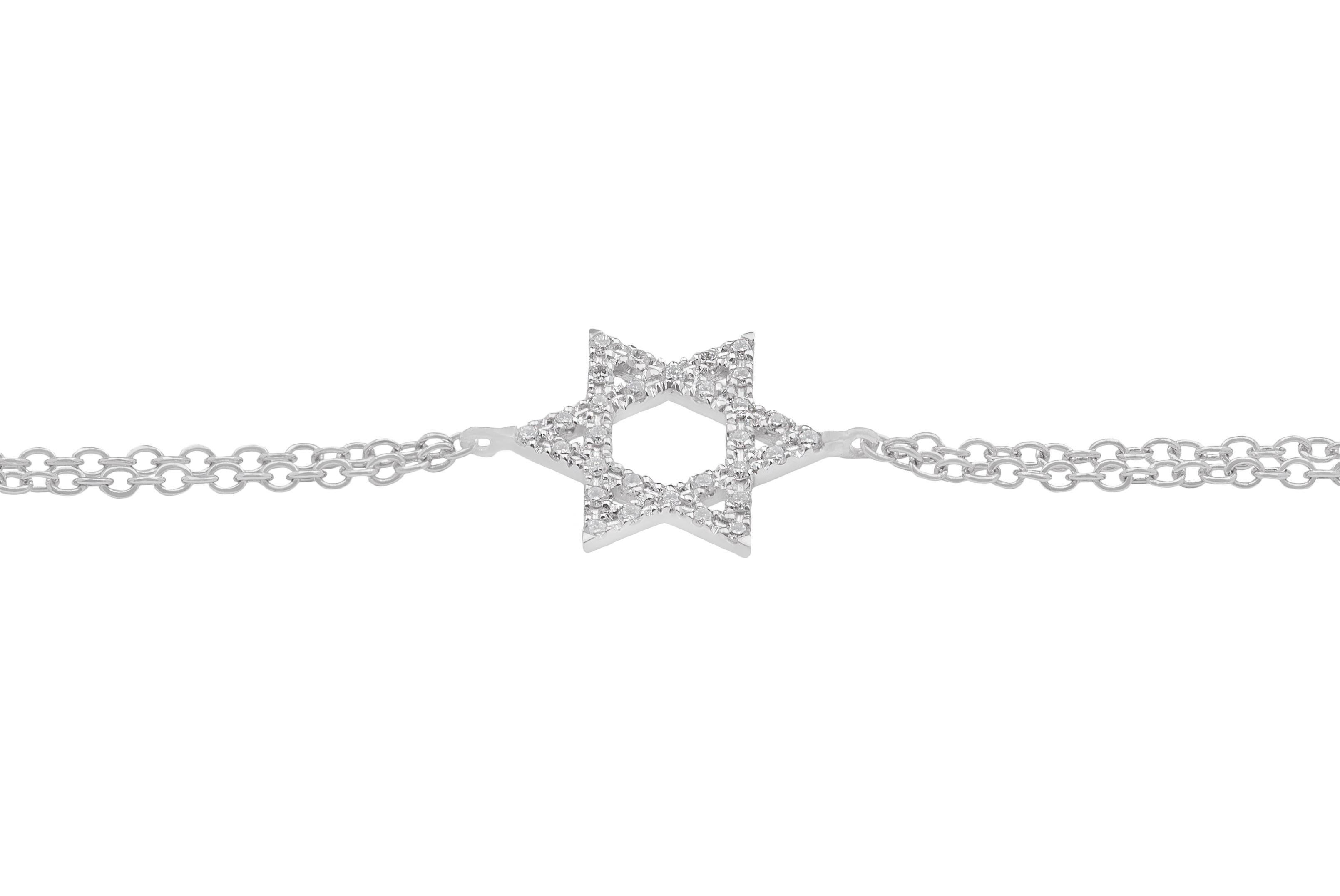Contemporary 18k White Gold and Diamonds Jewish Star Bracelet