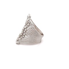 18K White Gold and Diamonds Twisted Wires Bypass Wide Open Center Ring