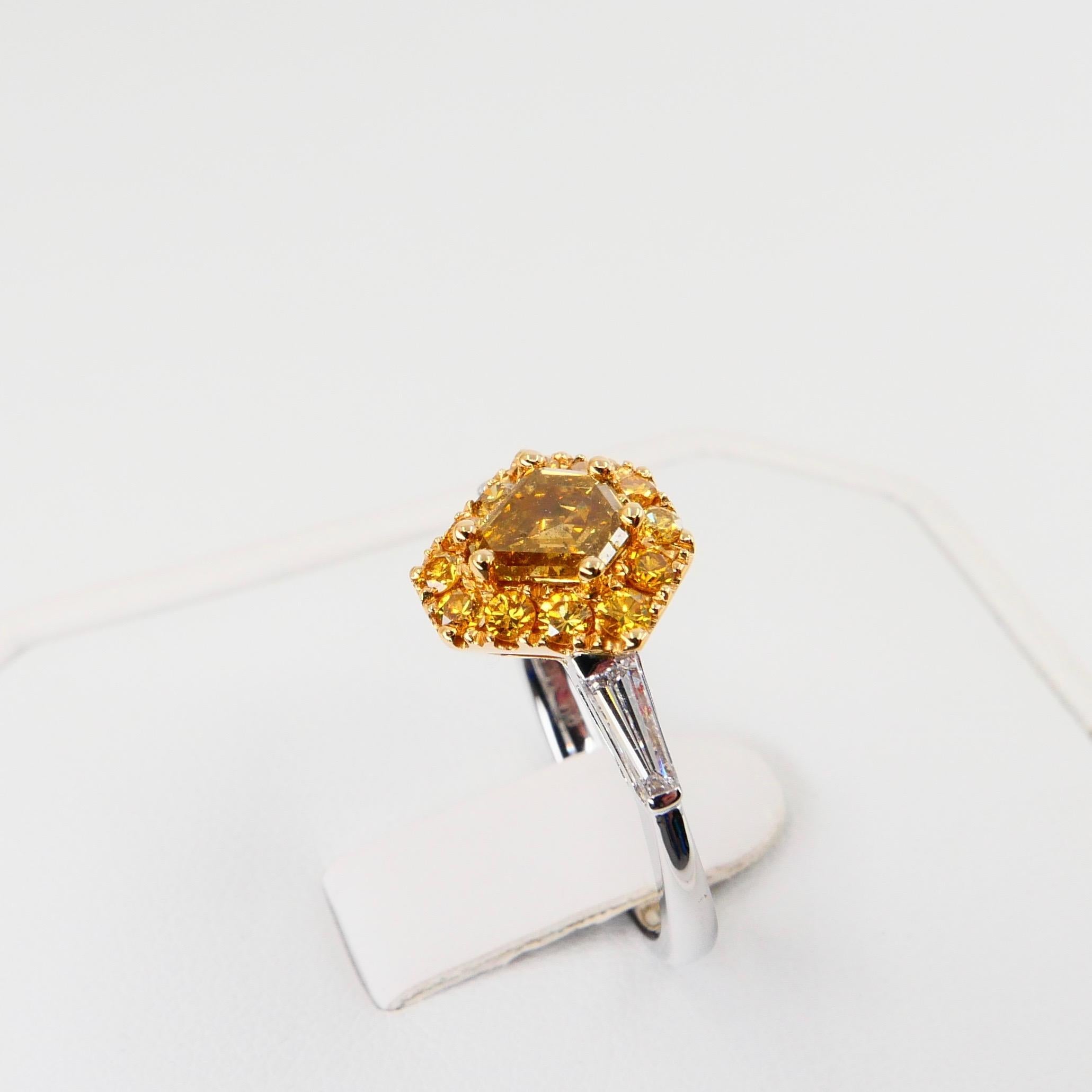 18 Karat White Gold and Fancy Vivid Yellow Diamond Cocktail Ring For Sale 4