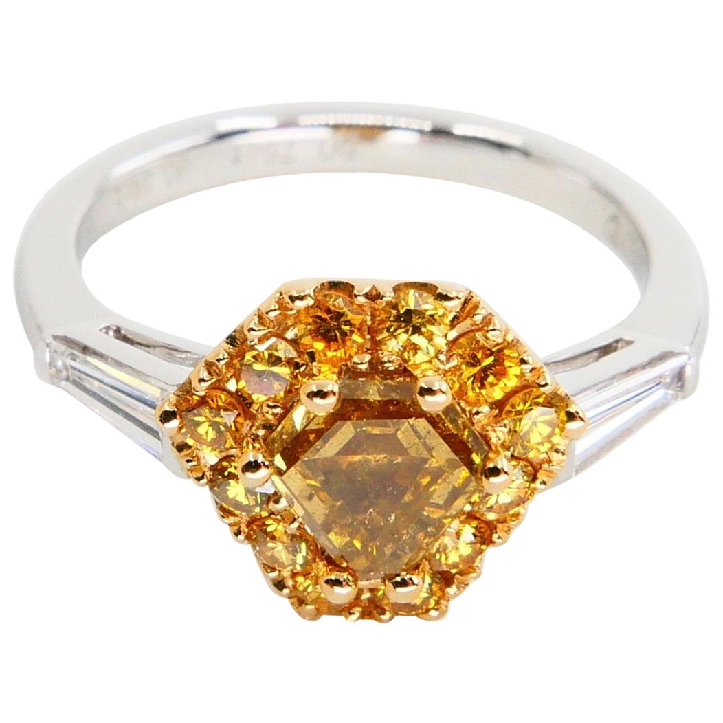 Contemporary 18 Karat White Gold and Fancy Vivid Yellow Diamond Cocktail Ring For Sale