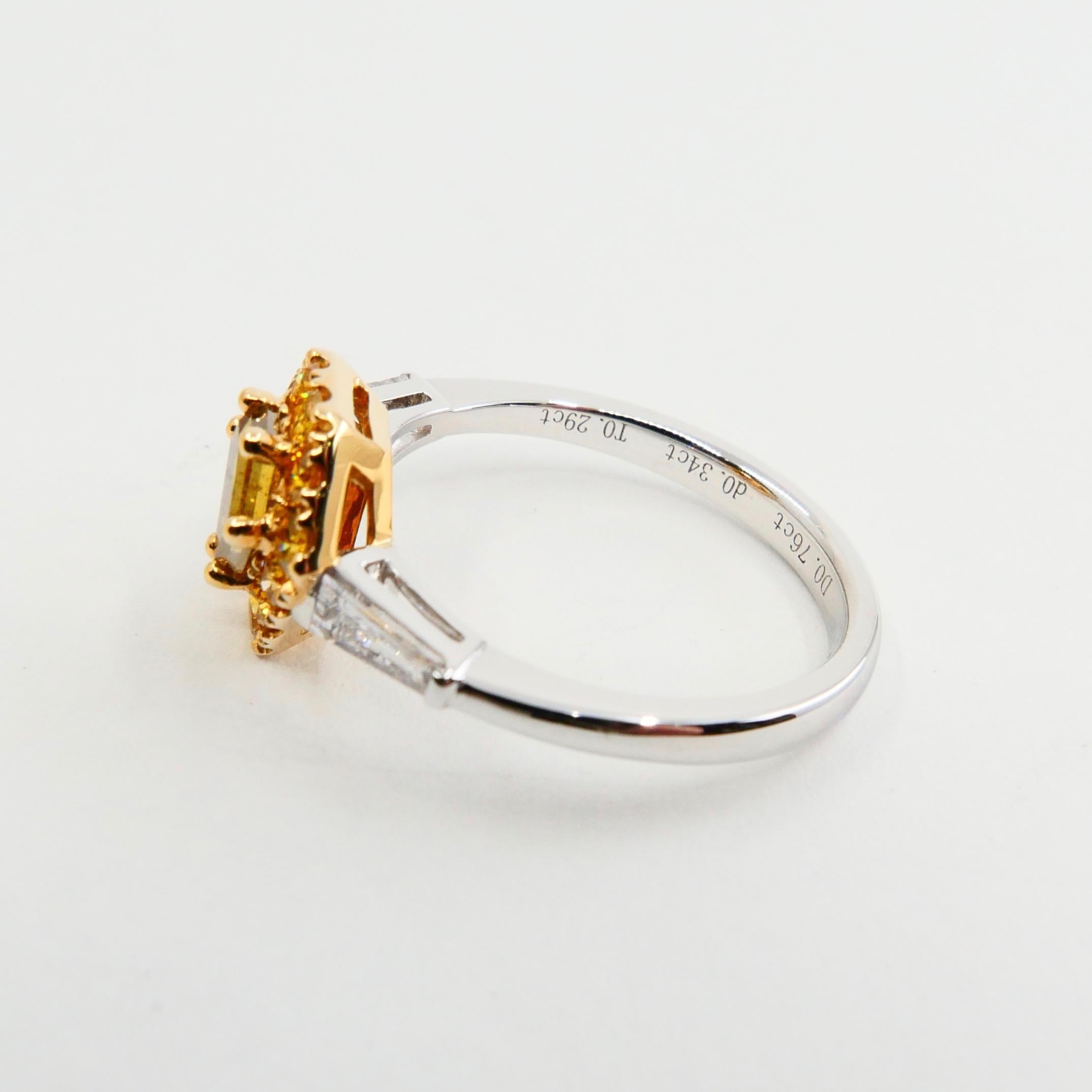 18K White Gold & Kite Step Cut Fancy Vivid Yellow Diamond Cocktail Ring. In New Condition For Sale In Hong Kong, HK