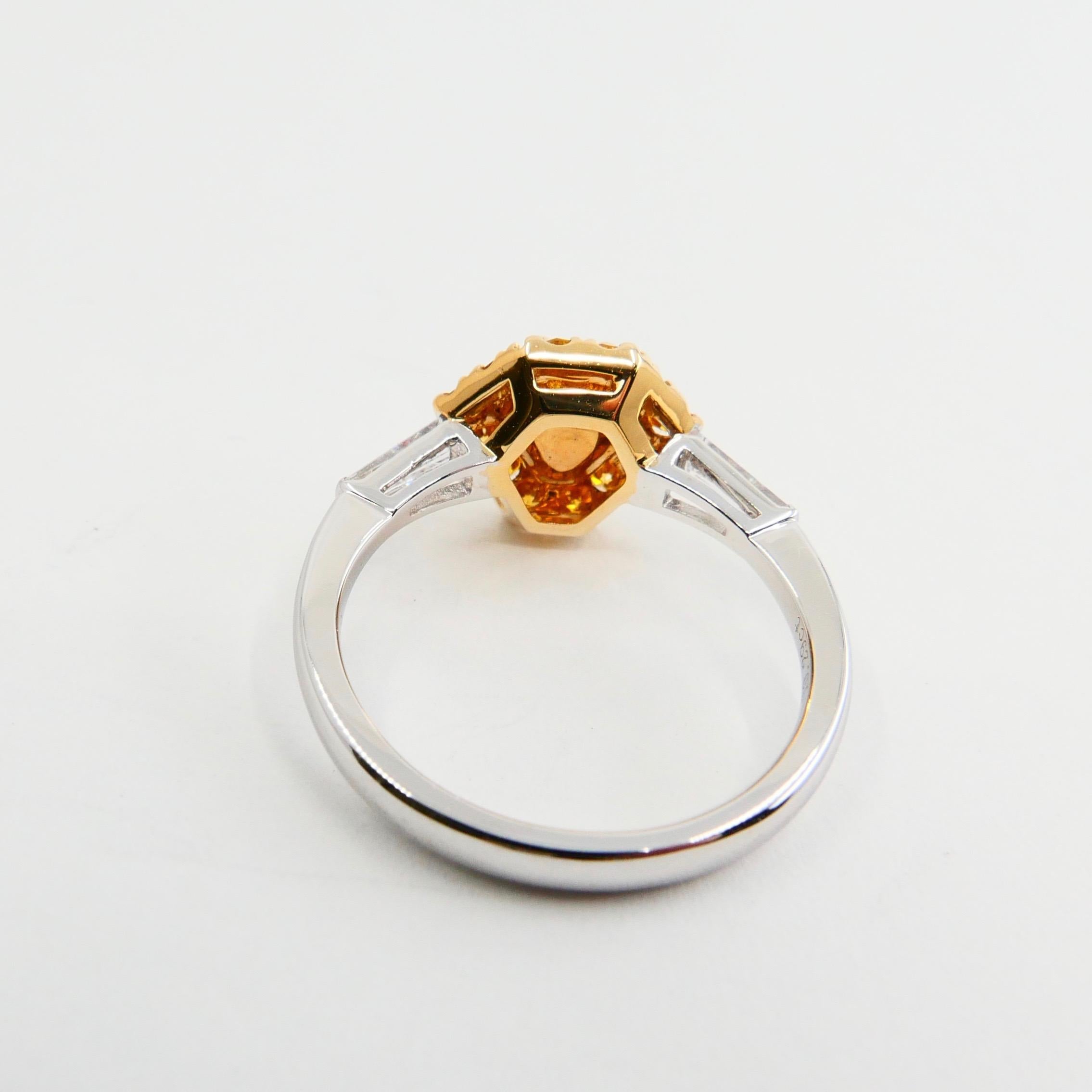 Women's 18 Karat White Gold and Fancy Vivid Yellow Diamond Cocktail Ring For Sale