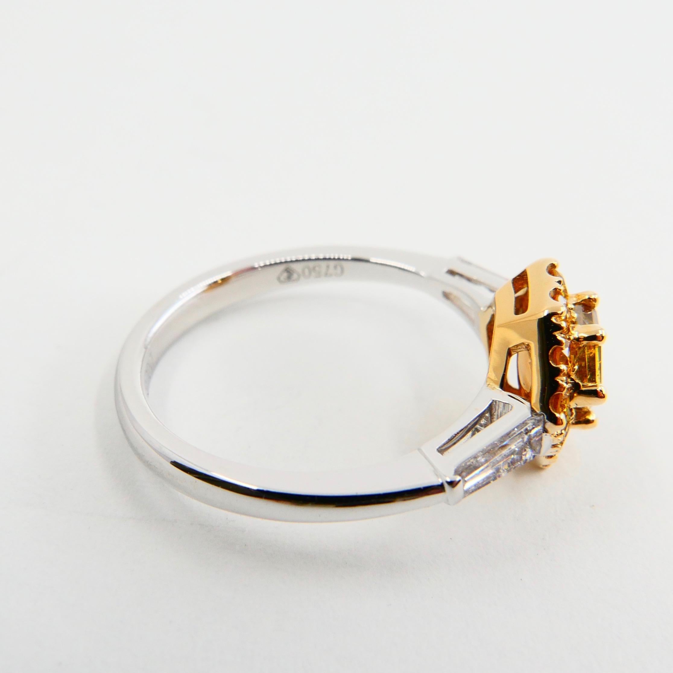 18 Karat White Gold and Fancy Vivid Yellow Diamond Cocktail Ring For Sale 1