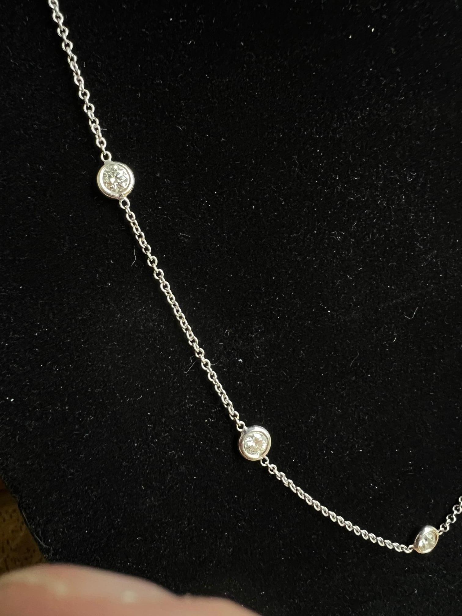 Brilliant Cut 18k White Gold And Fine White Diamond Station Chain Necklace For Sale