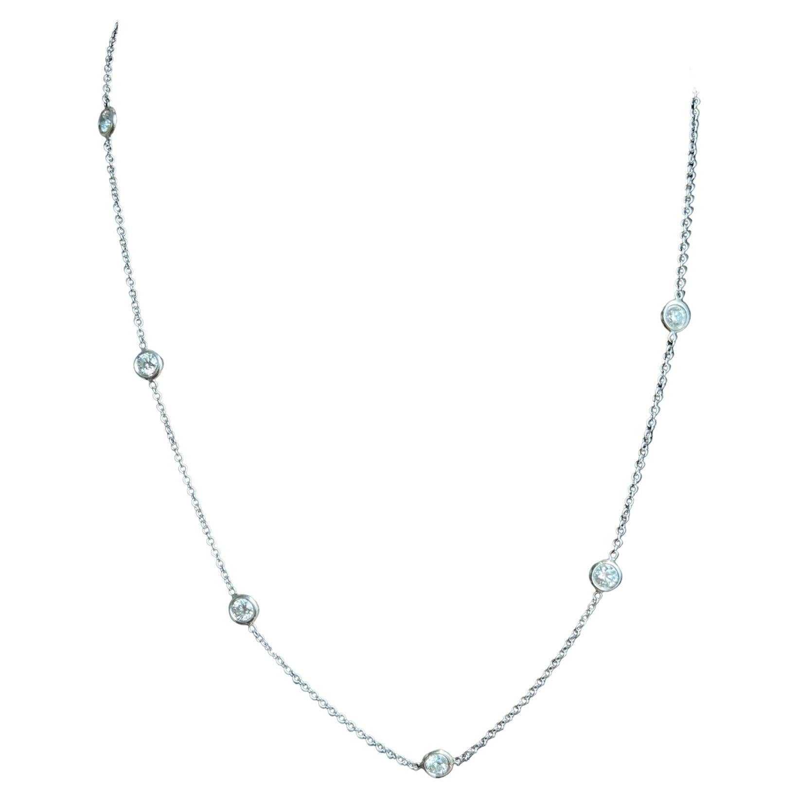 18k White Gold And Fine White Diamond Station Chain Necklace