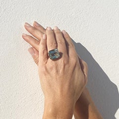 18k White Gold and Green Beryl Ring by Rey Urban, Sweden, Made Year 1980
