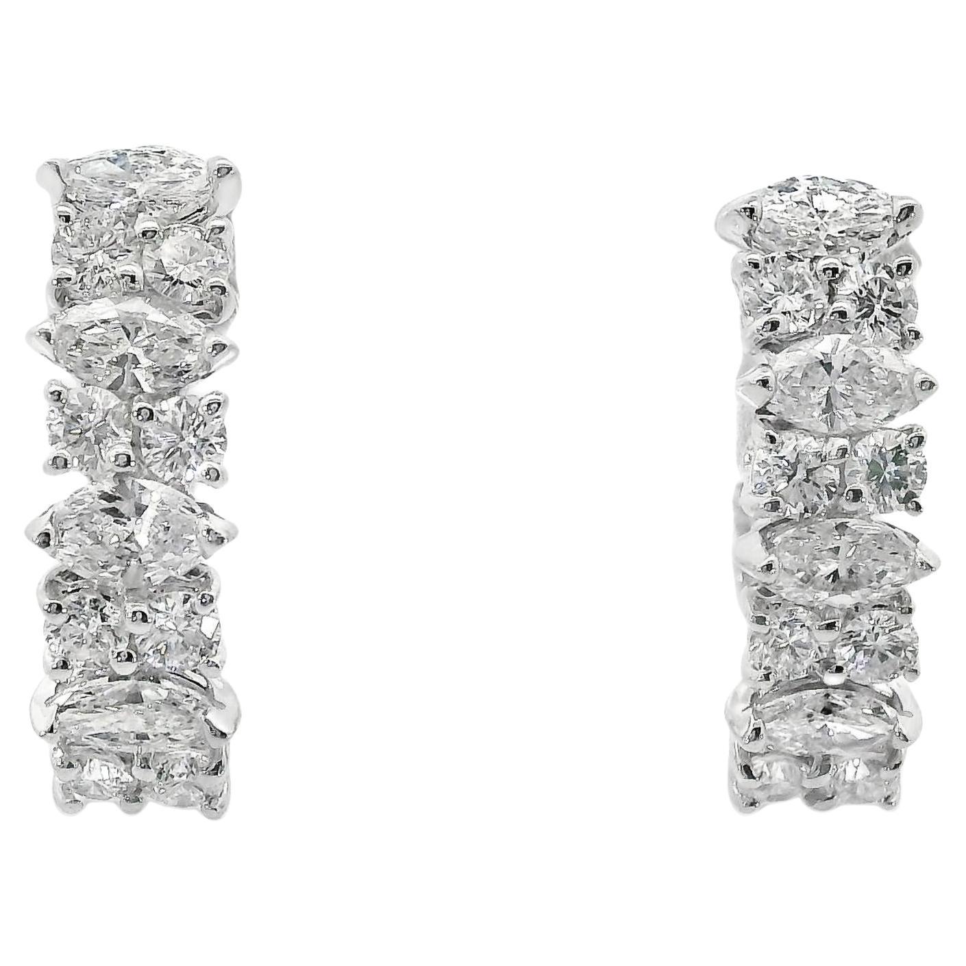18k White Gold and Marquise + Round Diamond Earrings 1.5CT Half Hoops Omega Back