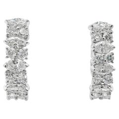 18 Karat Weißgold und Marquise + runde Diamant-Ohrringe 1,5CT Halbcreolen Omega-Rücken