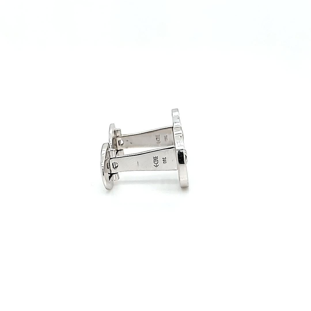 Round Cut 18K White Gold and Mother of Pearl Button Cuff Links