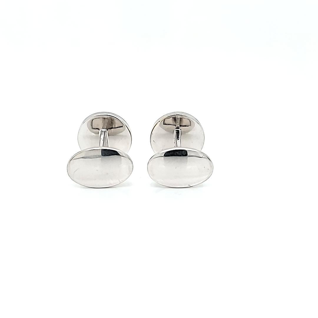 Women's or Men's 18K White Gold and Mother of Pearl Button Cuff Links