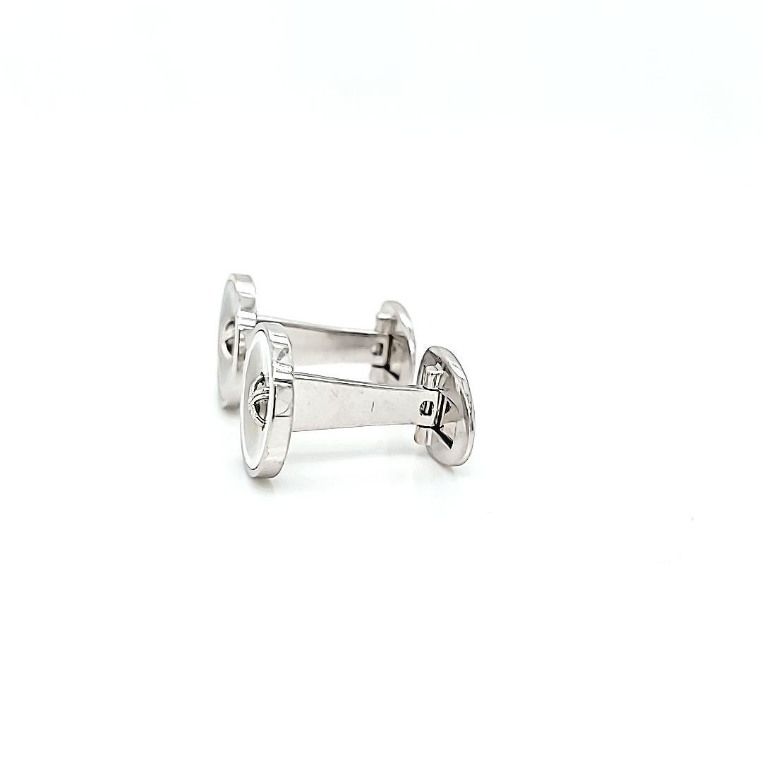 18K White Gold and Mother of Pearl Button Cuff Links 1