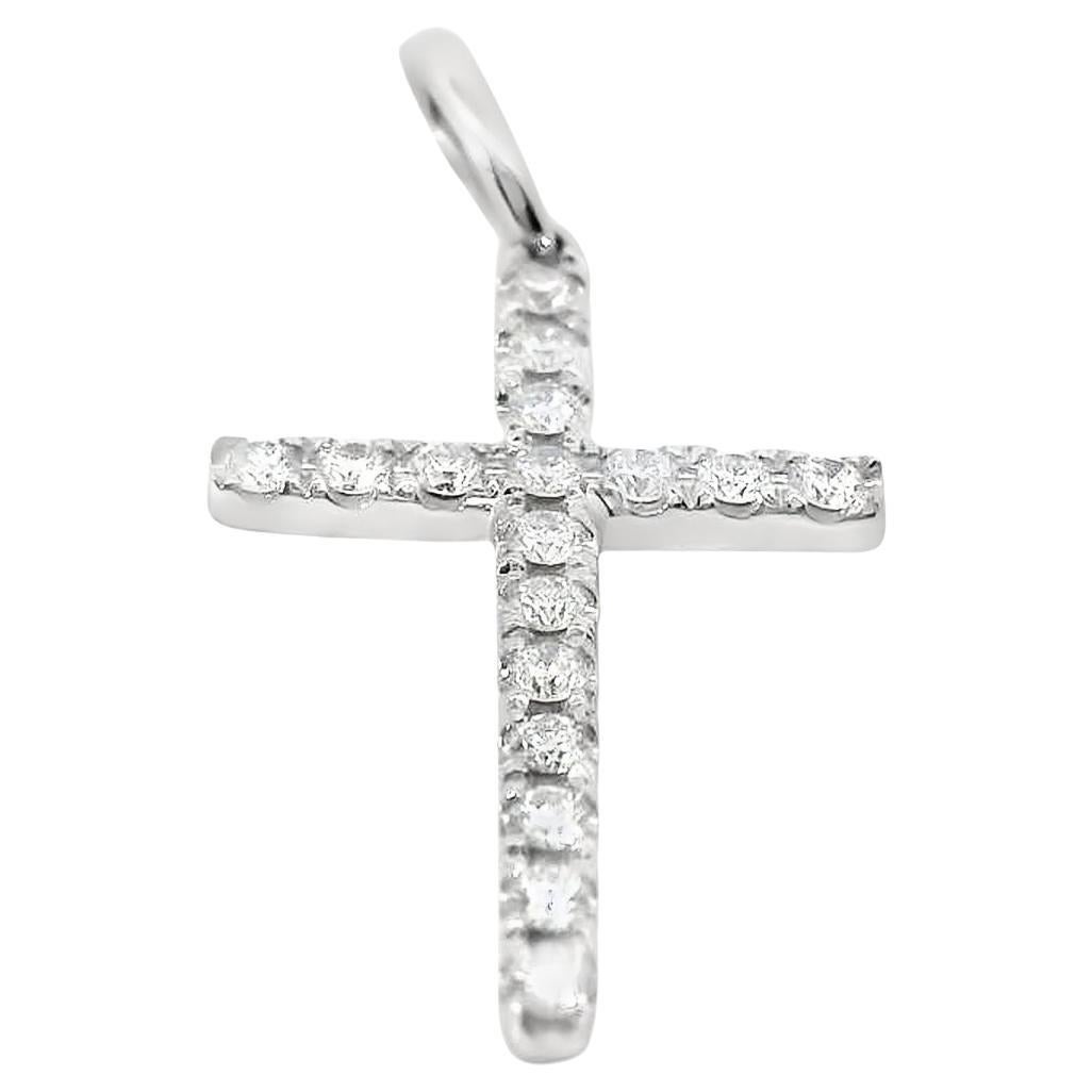 18K White Gold and Natural Diamond Cross Pendant