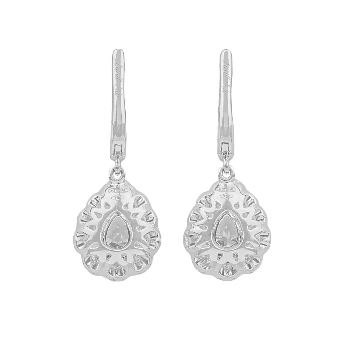 Contemporary 18k White Gold and Pear Cut Diamonds '2.0ct' Dangle Earrings