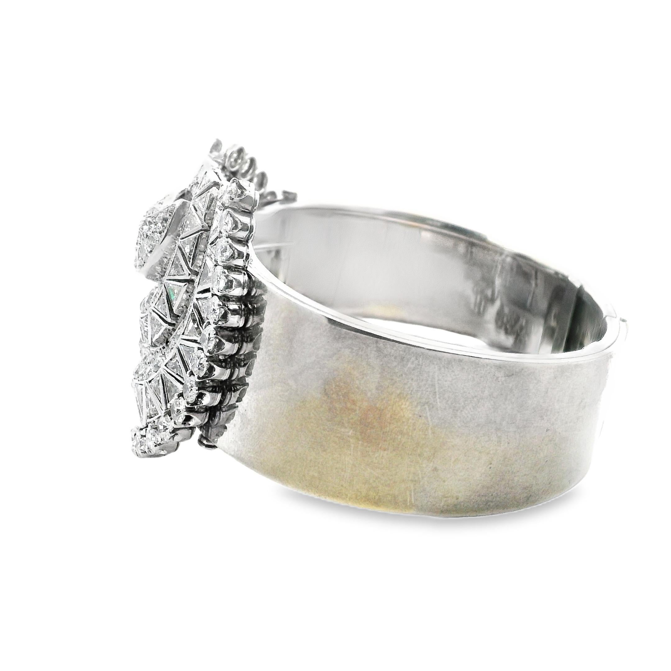 Mixed Cut 18k White Gold And Platinum Geometric Art deco Bracelet / Clips by Mauboussin