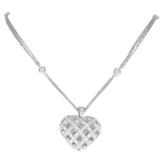 18K White Gold and Platinum Woven Heart Pendant with Diamonds