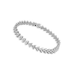 18K White Gold and Prong Set Round Diamond Chevron Bracelet 7-5/16"