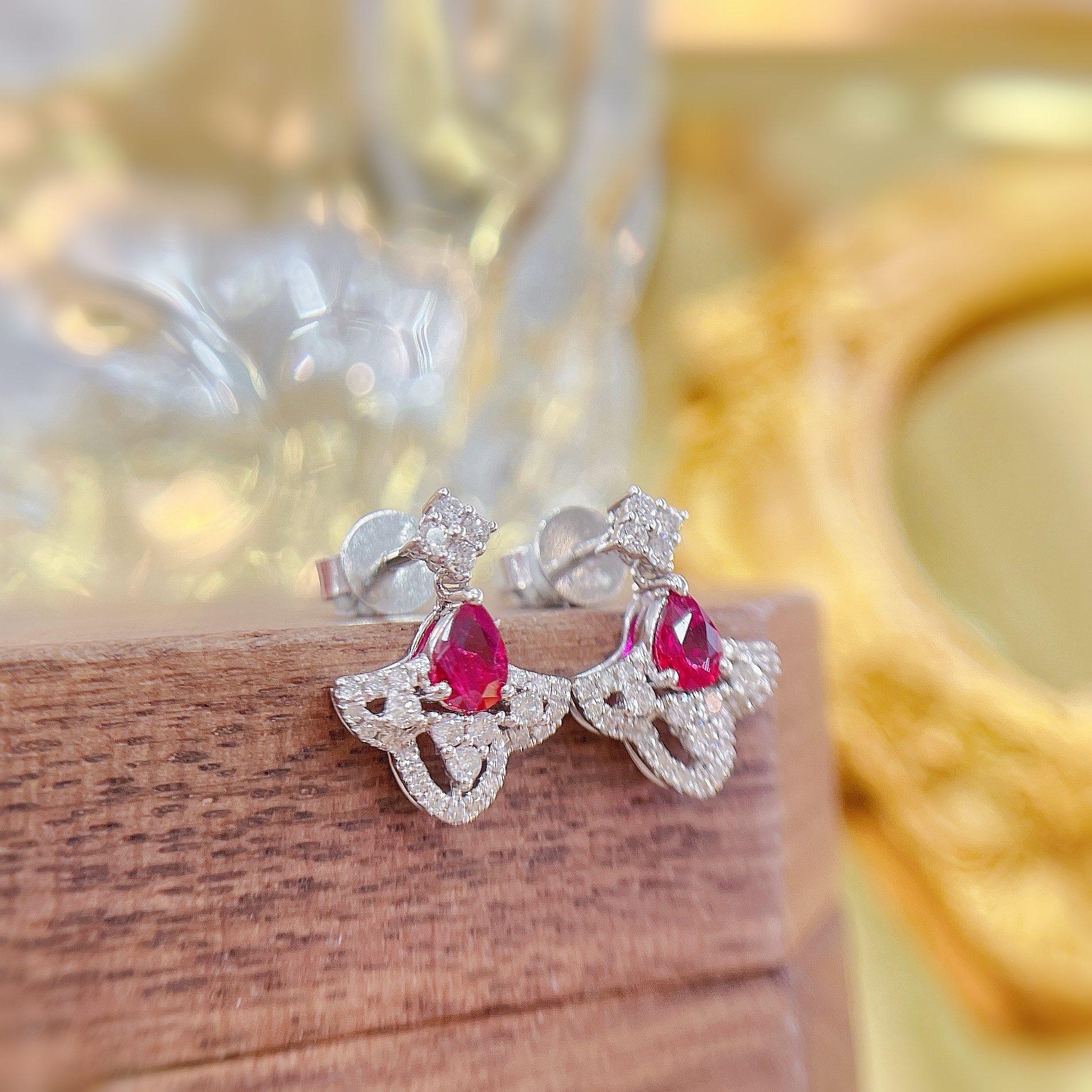 Byzantine 18K White Gold and Ruby Teardrop Dress Earrings For Sale