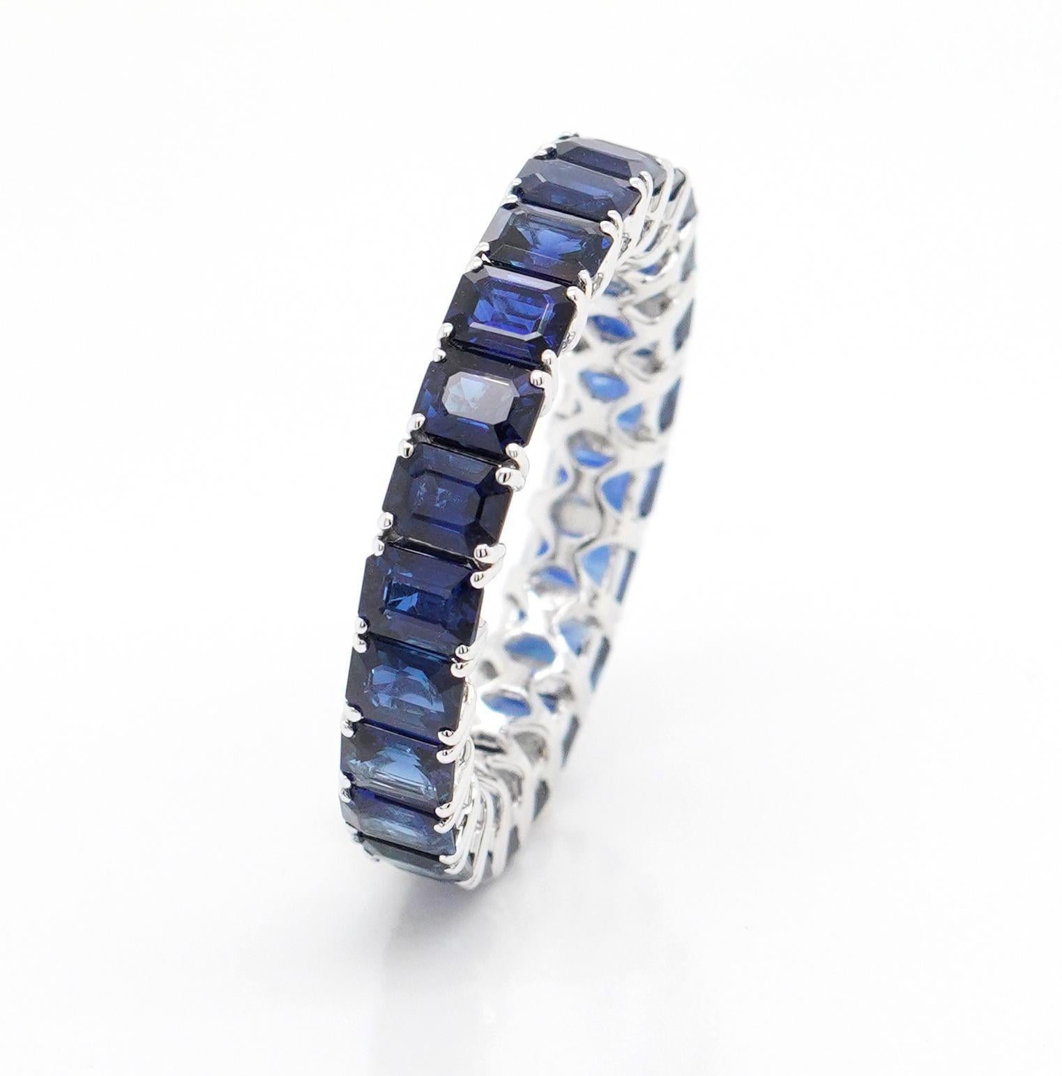 Octagon Cut 18K White Gold And Sapphire Eternity Band Ring 5.94 ct. For Sale
