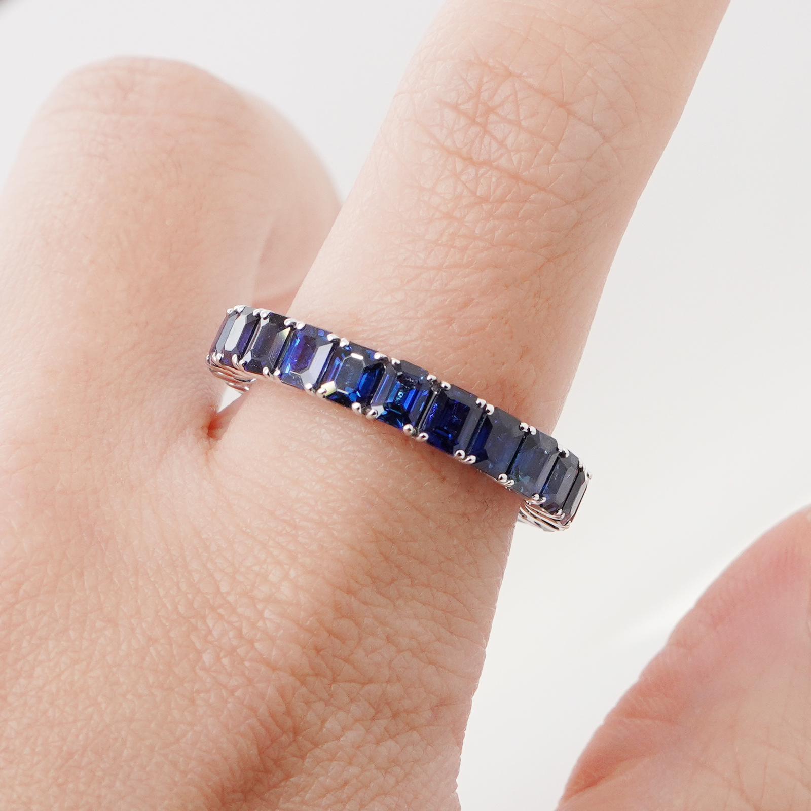 18K White Gold And Sapphire Eternity Band Ring 5.94 ct. In New Condition For Sale In New York, NY