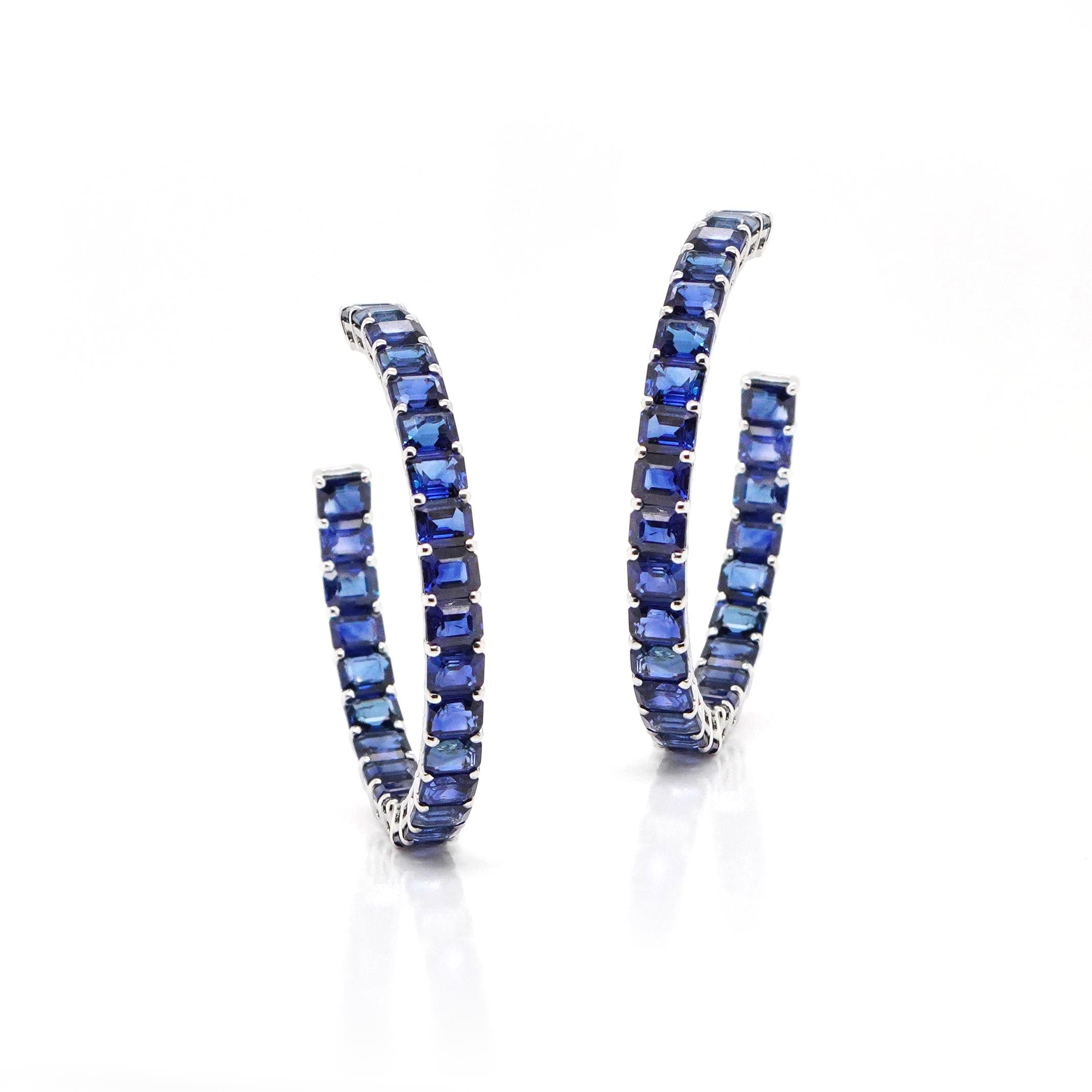 Octagon Cut 18K White Gold And Sapphire Loop Earrings 23.29 ct. For Sale