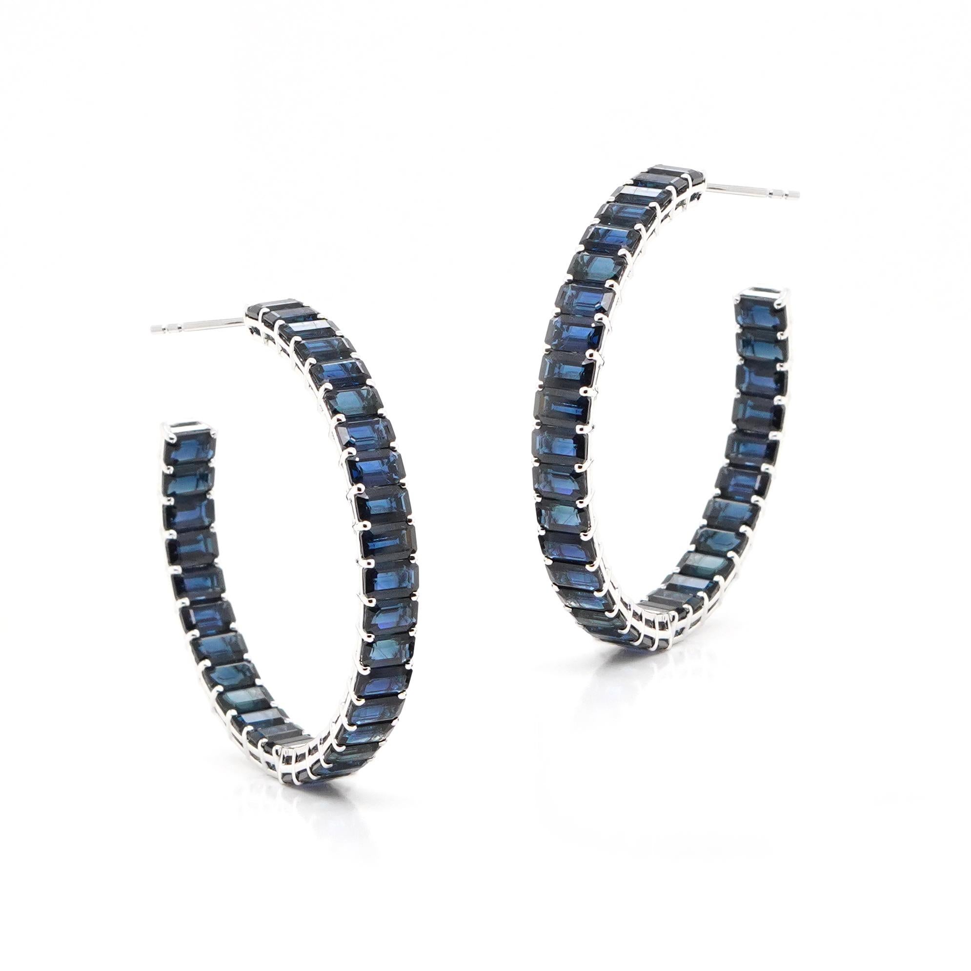 18K White Gold And Sapphire Loop Earrings 26.88 ct. In New Condition For Sale In New York, NY