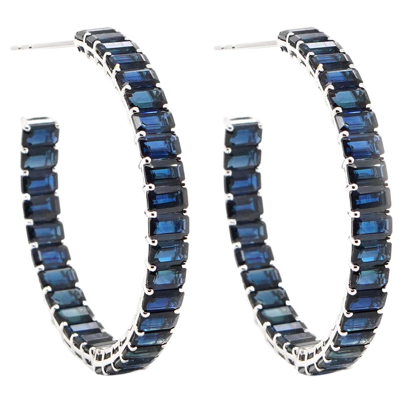 18K White Gold And Sapphire Loop Earrings 26.88 ct. For Sale
