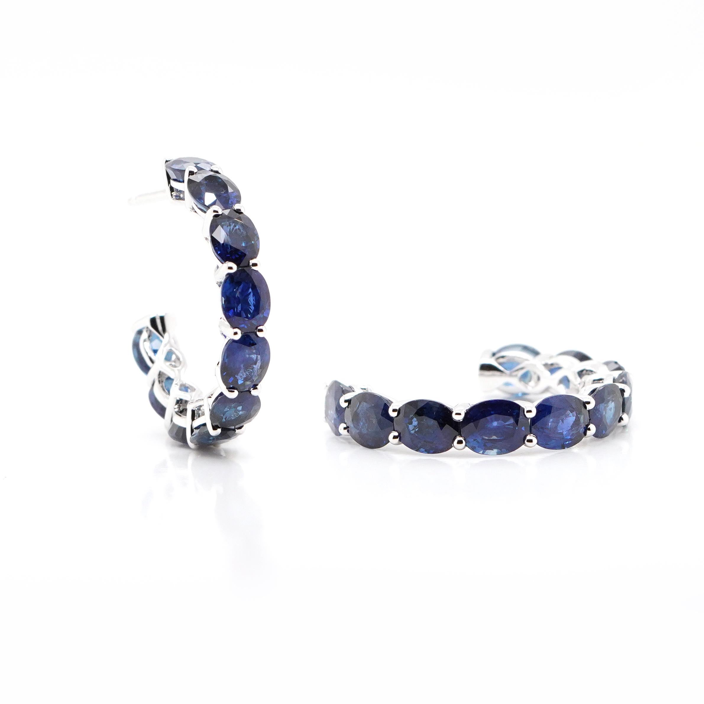 Oval Cut 18K White Gold And Sapphire Loop Earrings 9.19 ct. For Sale